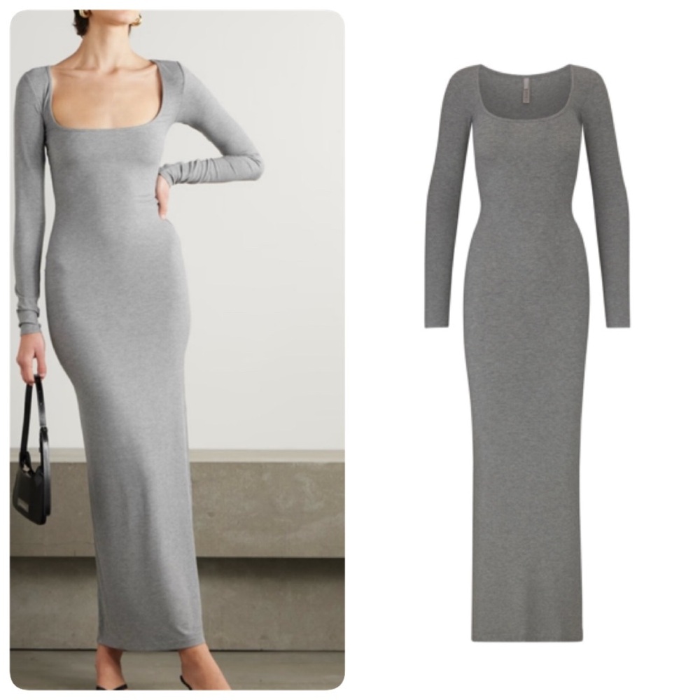 🆕 SKIMS SOFT LOUNGE LONG SLEEVE DRESS- SMALL (Heather Grey)🩶NWT